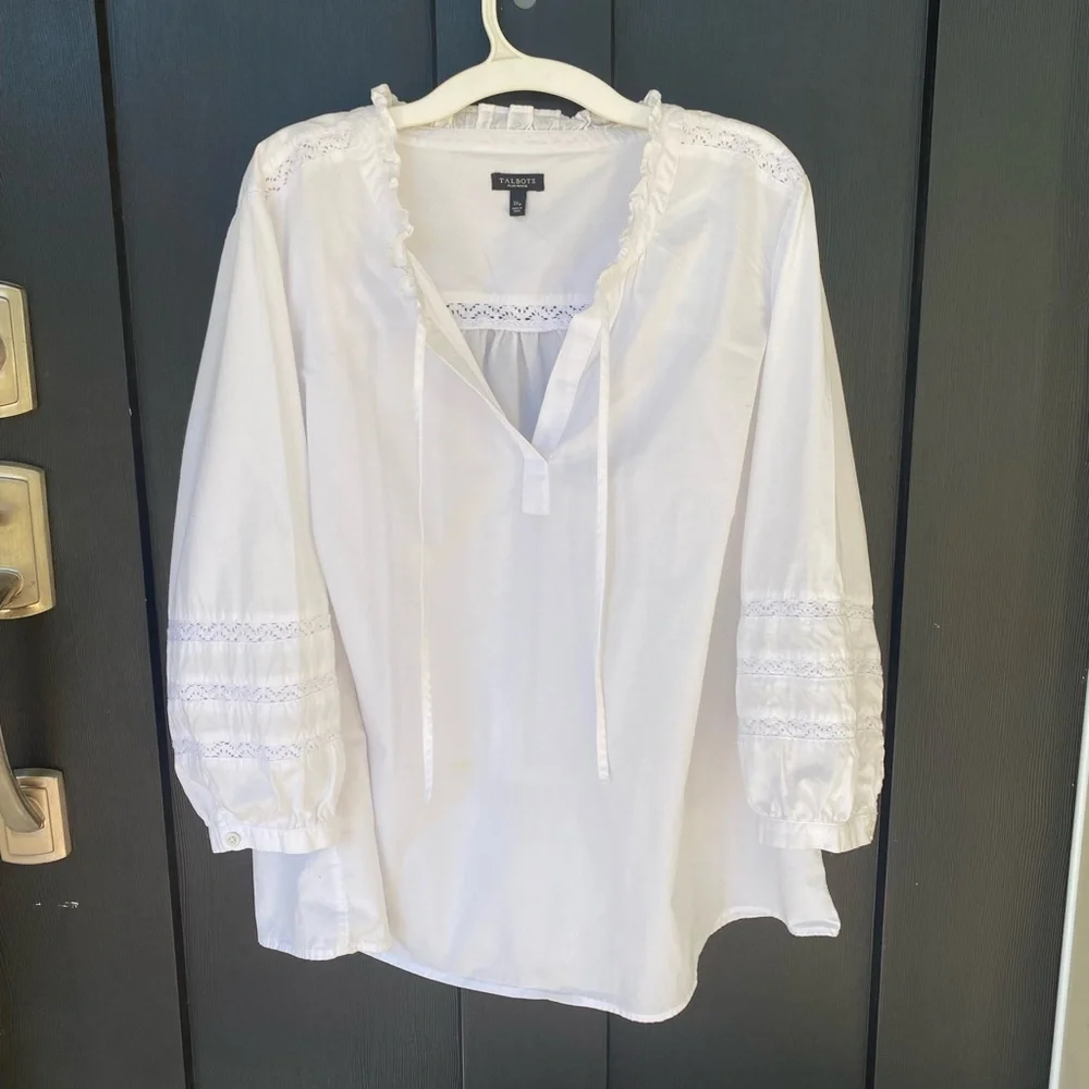 Talbots Peasant Blouse—White—1XP - Picture 1 of 5